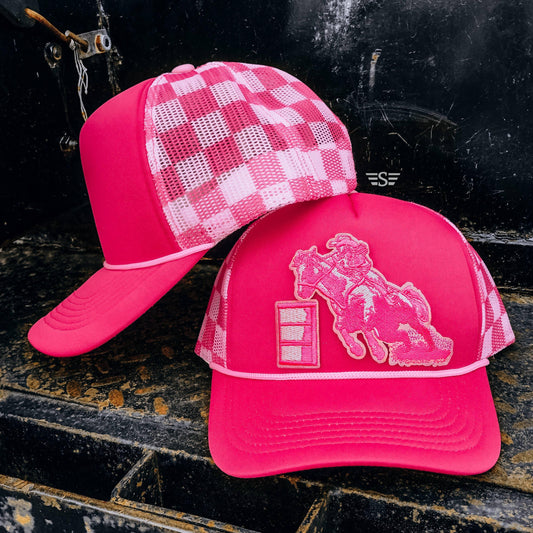 Flying S Company - Pink Barrel Racer Checked Printed Mesh Trucker Cap