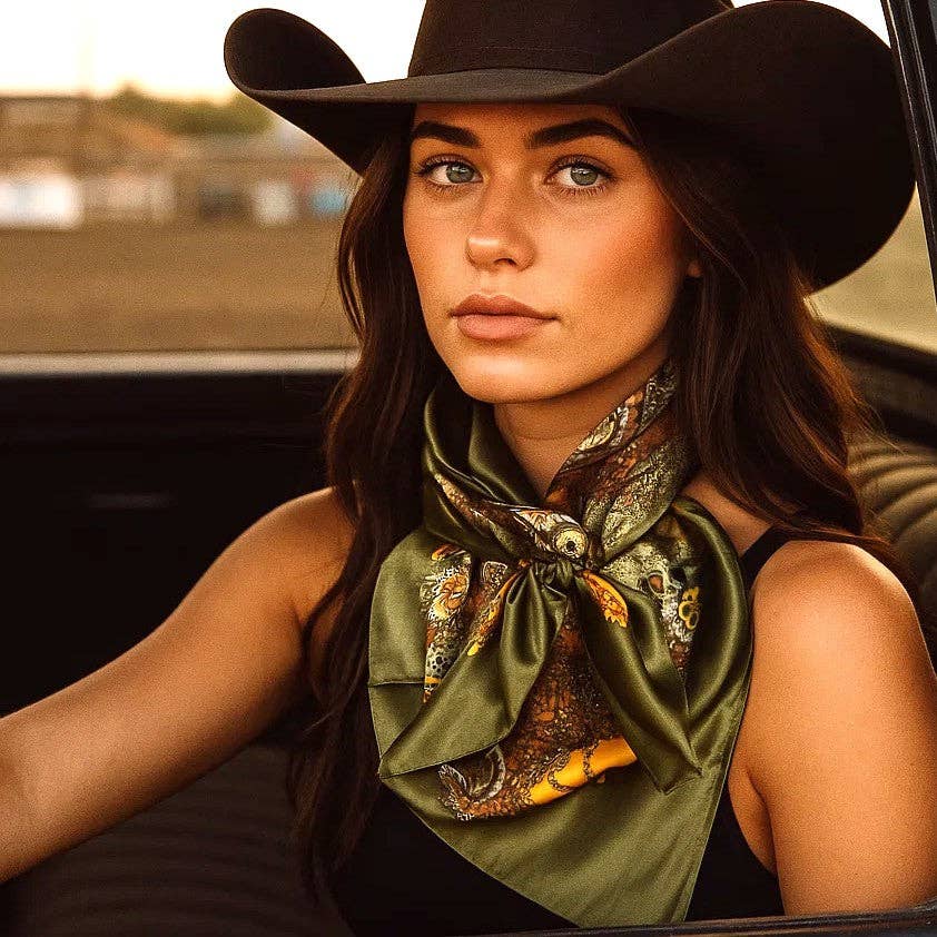 Olive Tone Paisley Wild Rag - Western Scarf