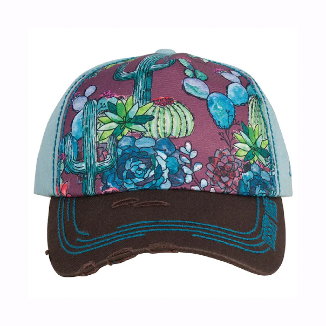 Catchfly - Desert Cactus Print Brown & Turquoise Velcro Back Ladies Ball Cap 1939HBP