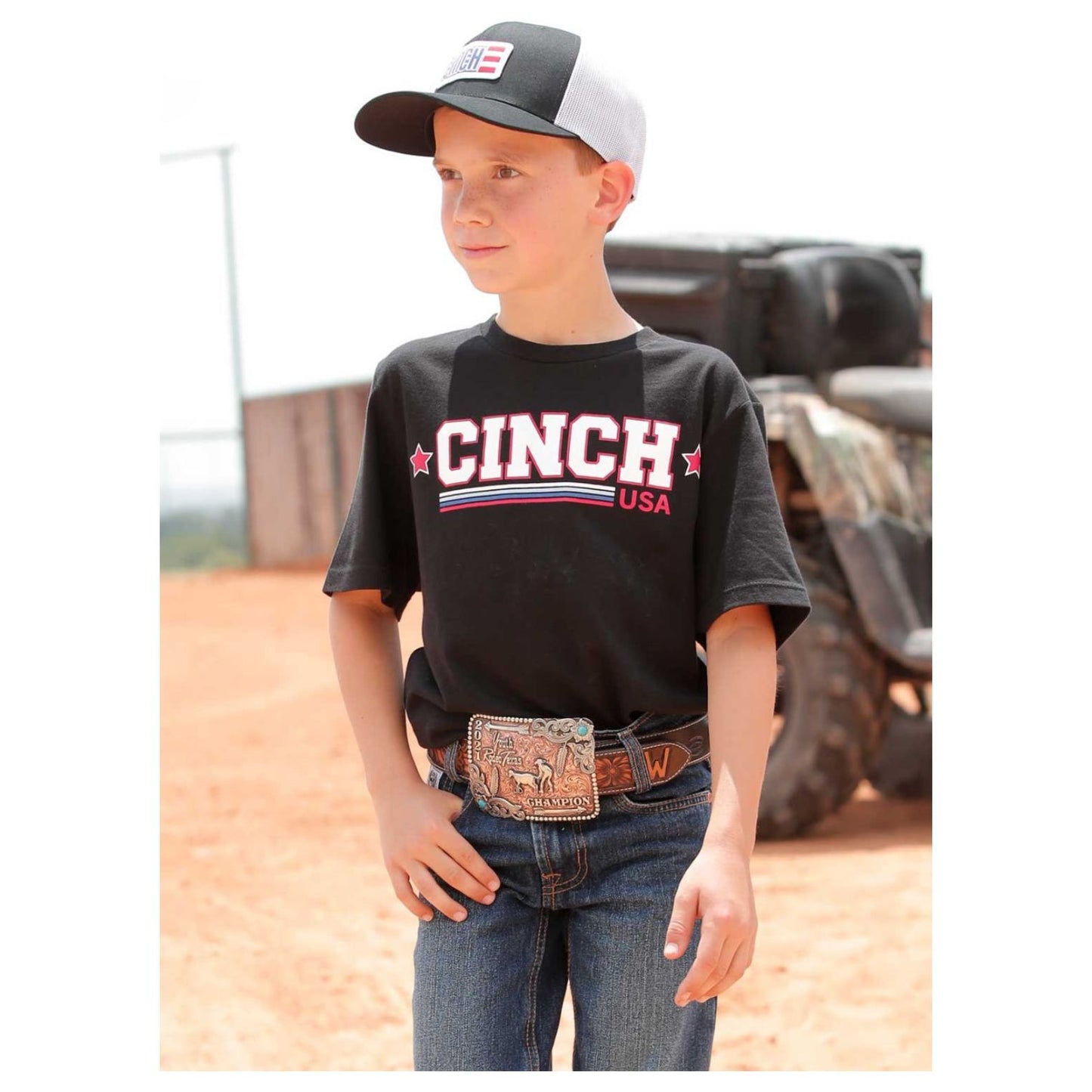 BOY'S CINCH USA TEE - BLACK