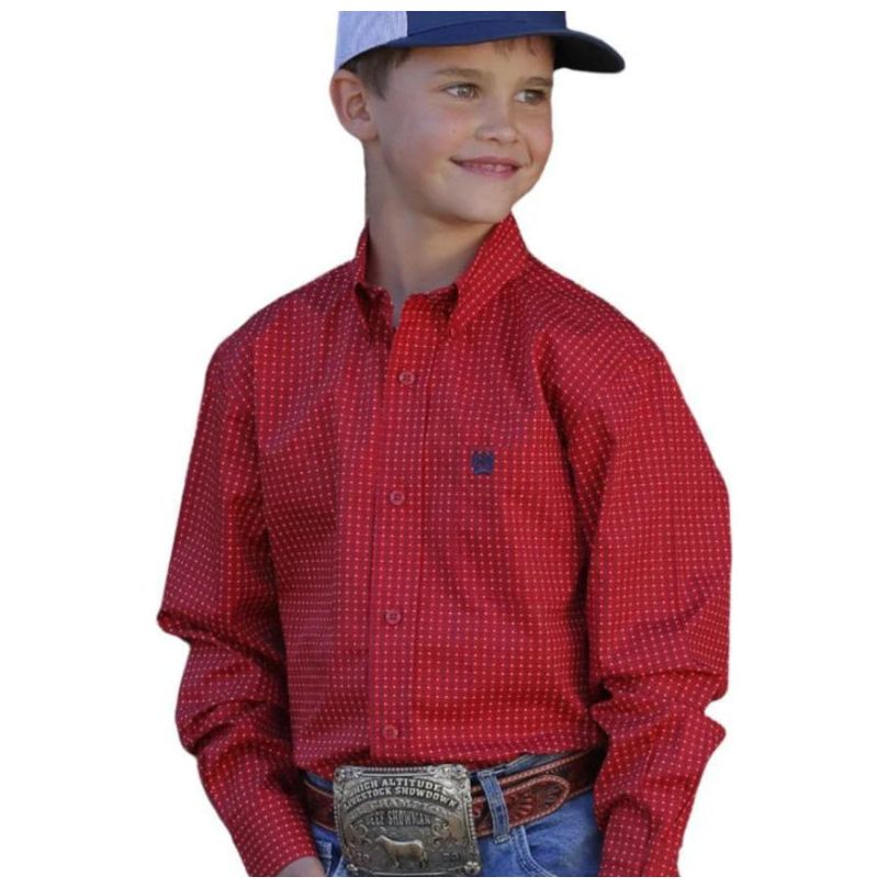 CINCH BOY'S MATCH DAD MONEY PRINT BUTTON-DOWN WESTERN LONG SLEEVE SHIRT