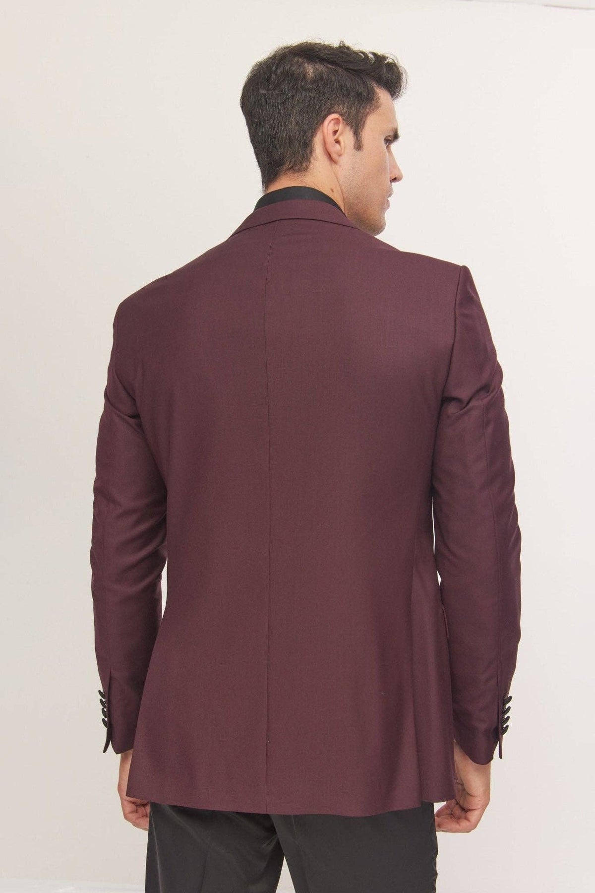 Classic Peak Lapel Tuxedo Jacket - Burgundy