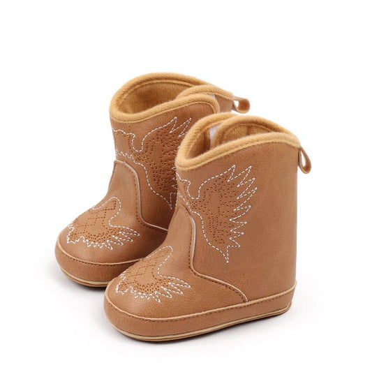 Kids Charm Online - Camel pleather baby  boots with velcro. MY3167C