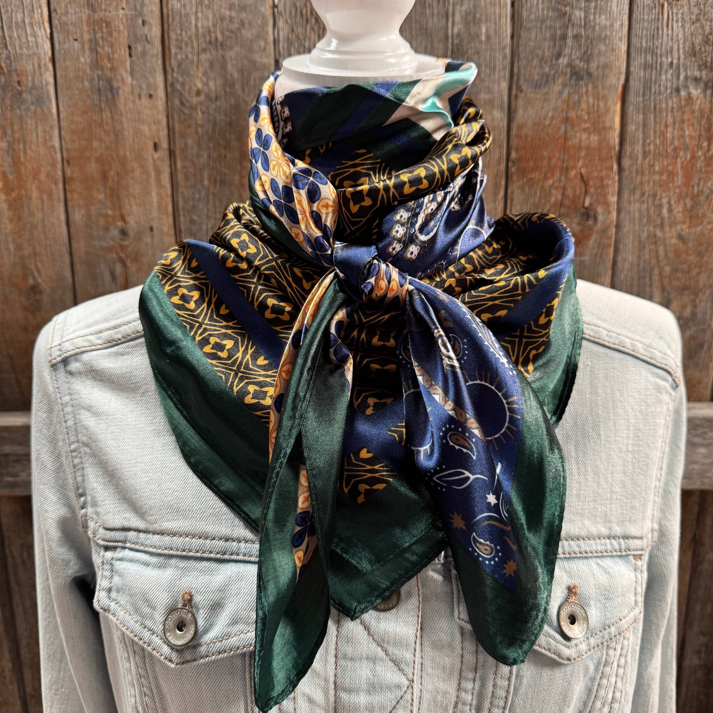 Green and Blue Multi Patterned Wild Rag - Western Scarf