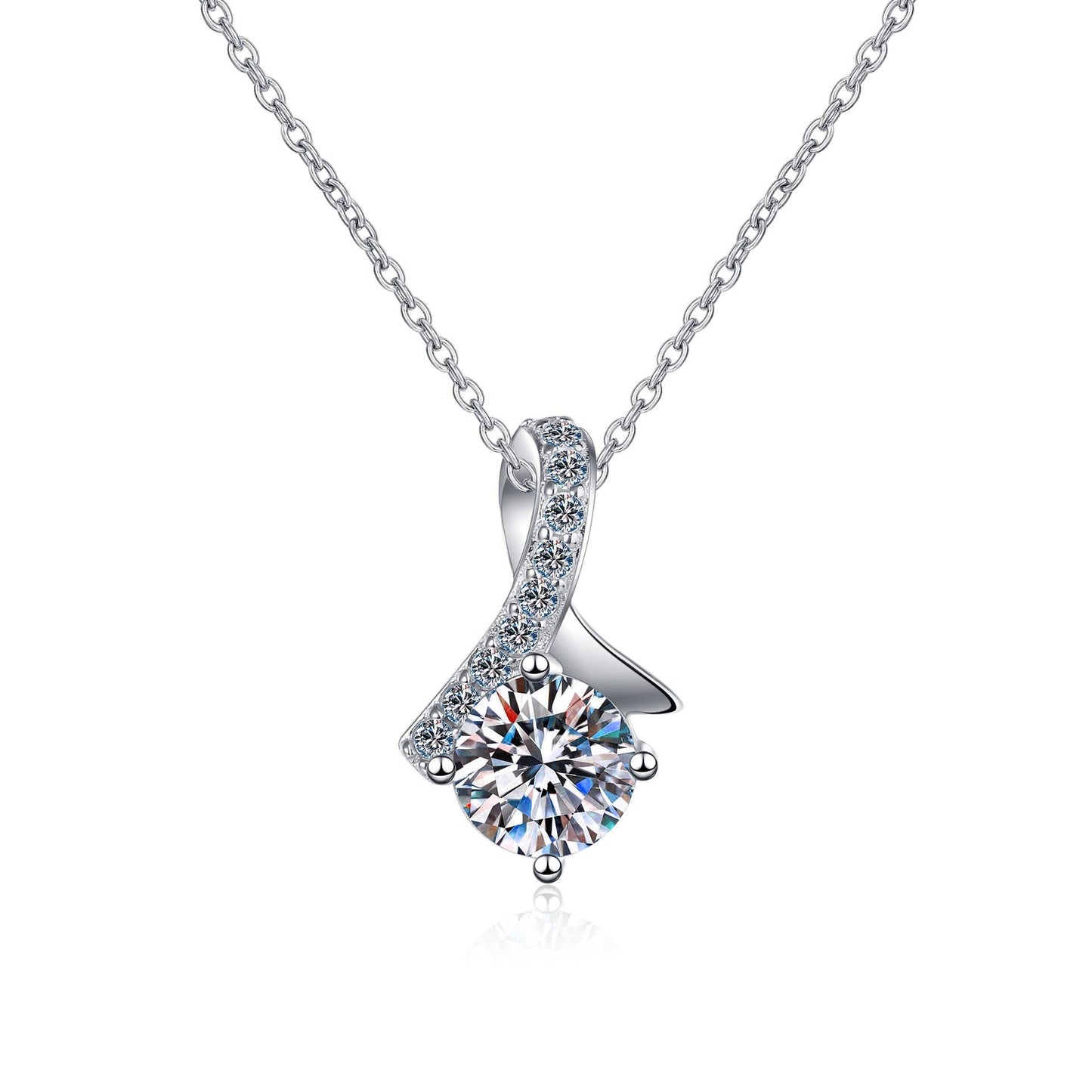 Four-Prong Moissanite Ribbon Necklace in 925 Sterling Silver