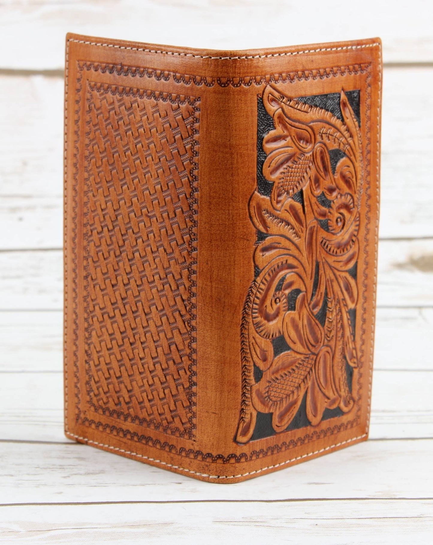 Tooled Leather Men's Rodeo Wallet In Tan AB W04 Tan