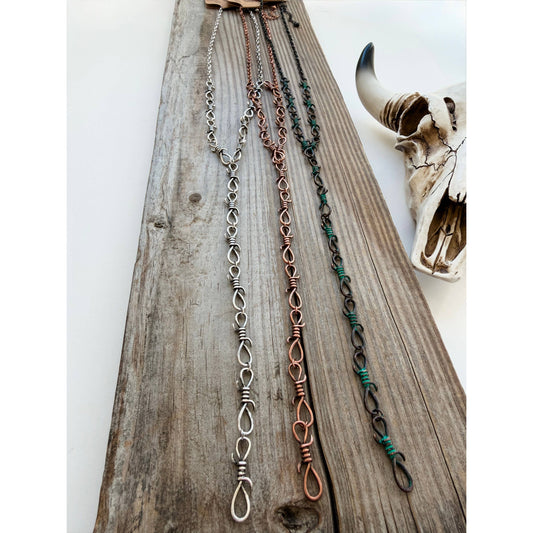 Barbed Wire Y Necklace  Western Pendant Necklace