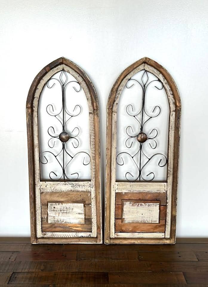 Asti Wood Window, 2pc Set, Antique White (disc) - H-17