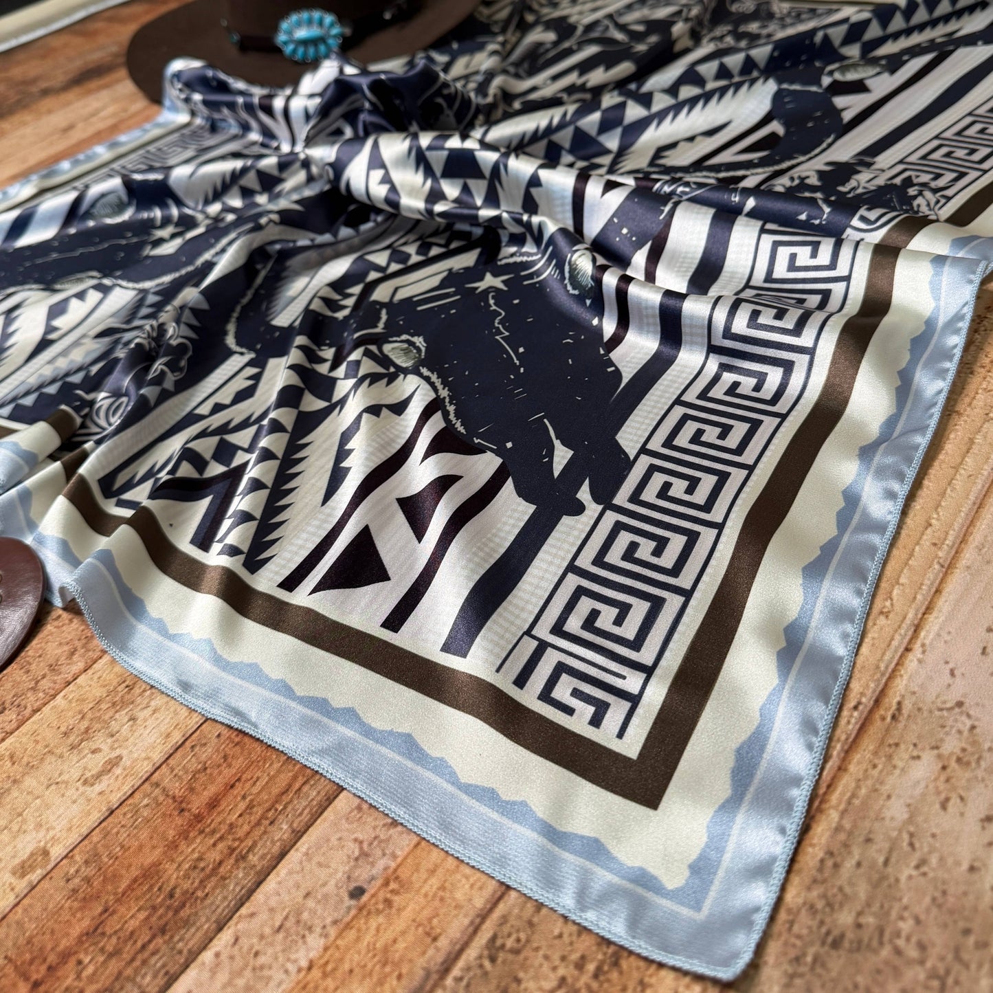 AVS-861 AZTEC COWBOY LONGHORN PRINT SILK WILD RAG 36X36