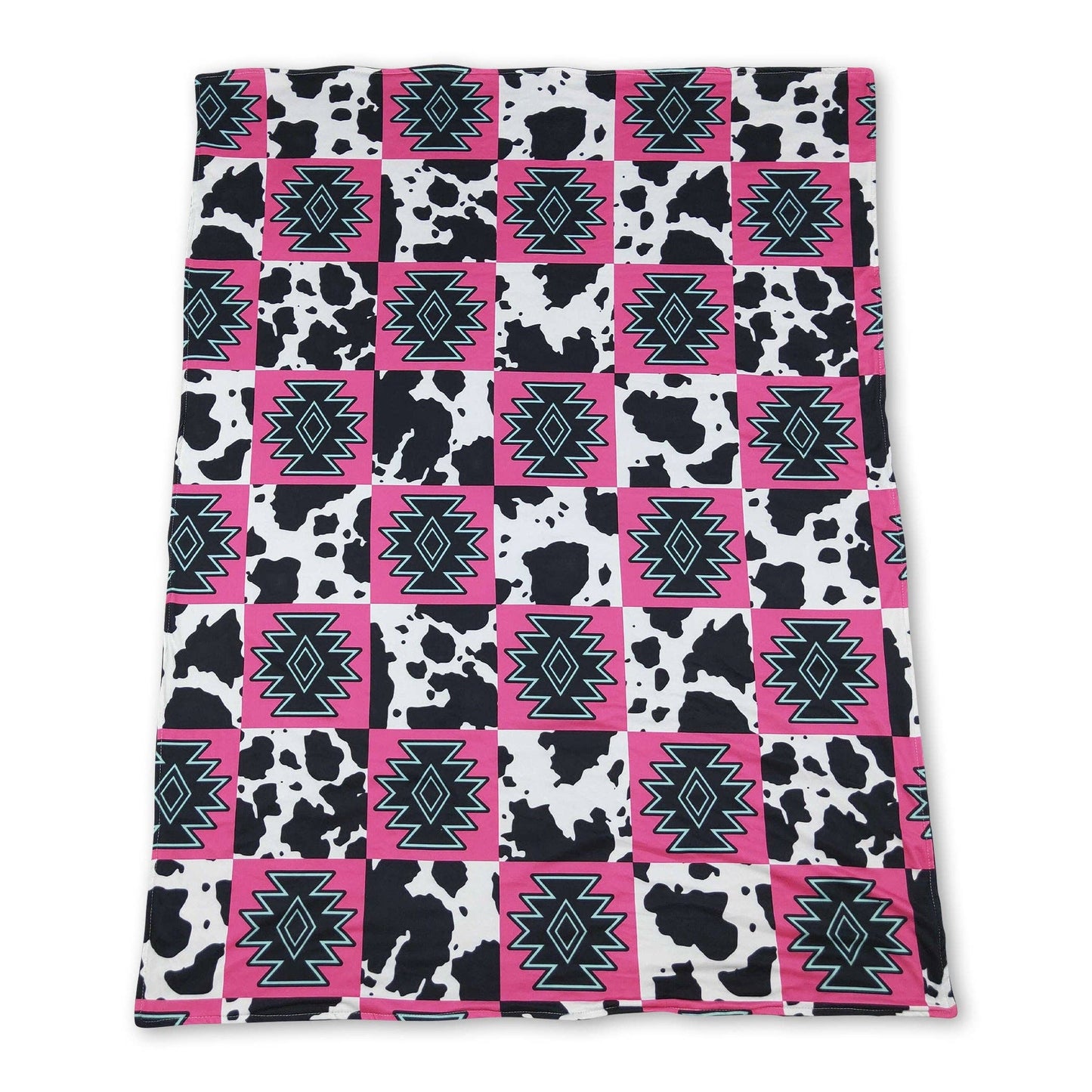Pink aztec cow plaid baby girls western blankets