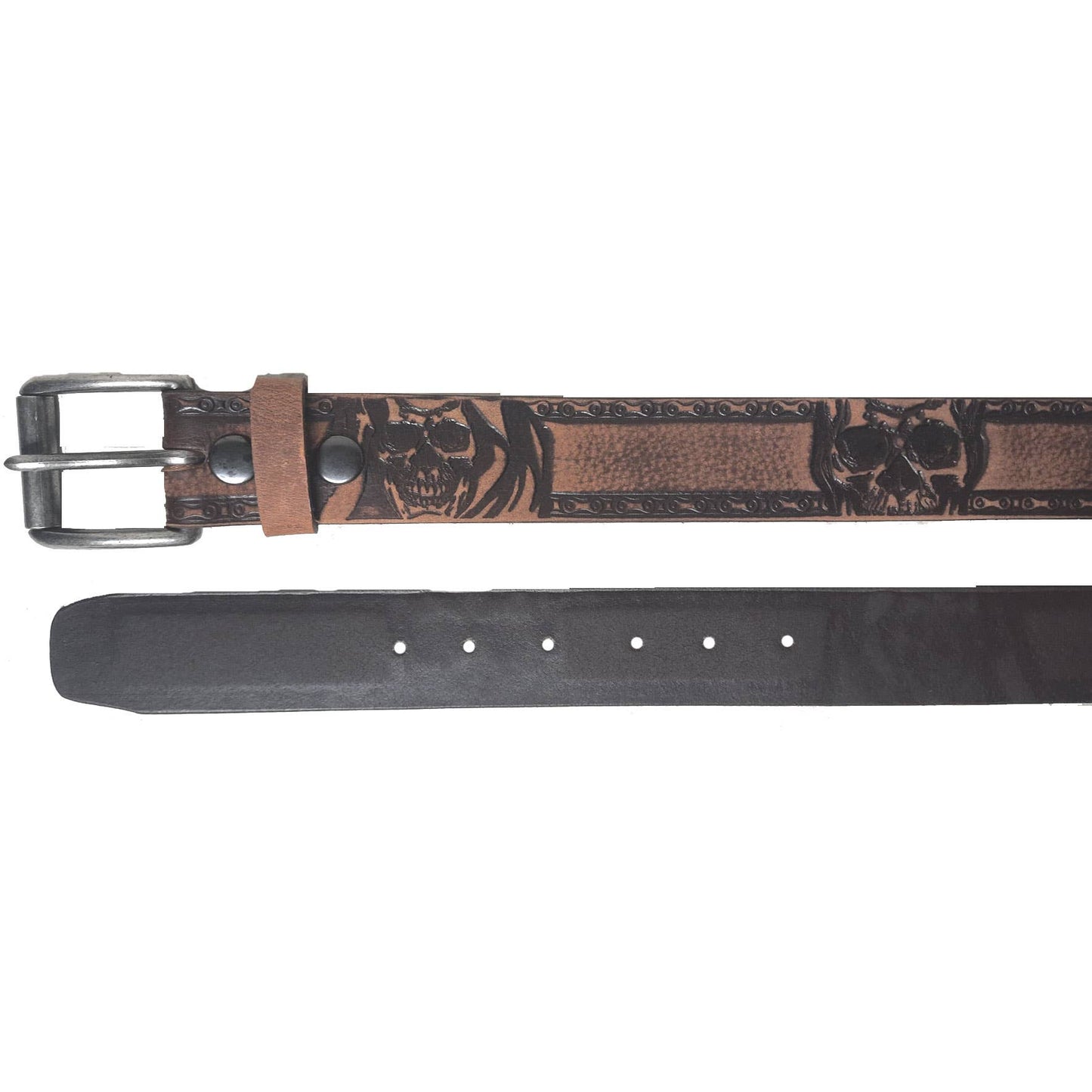 GENUINE LEATHER 40MM SKULL EMBOSSED BELT #1040