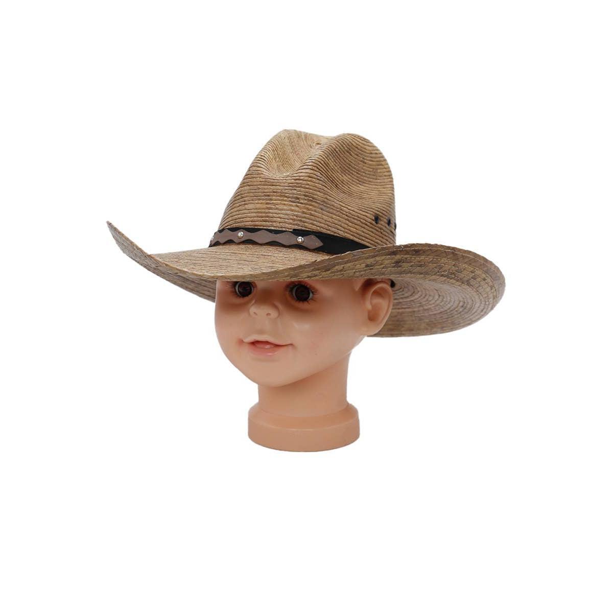 Cap Zone - Kids Eyeleted Gus Crown Palm Straw Cowboy Hate