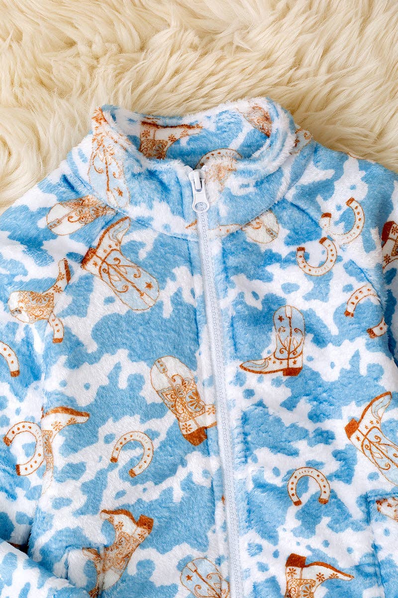 Soft Fleece Western Print Zipper Jacket TPG51036 SOL