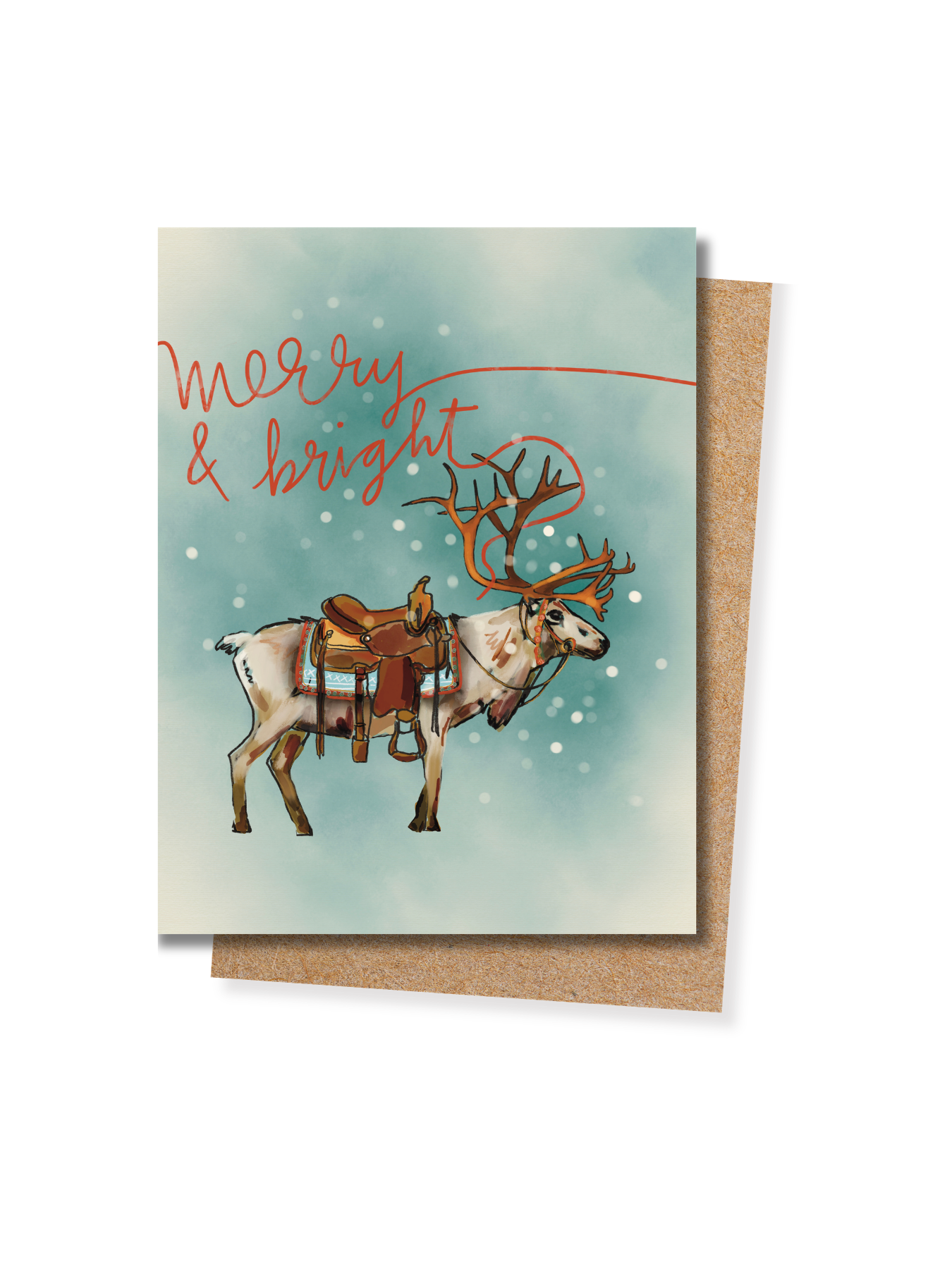 Merry & Bright Reindeer Saddle Western Christmas Card | Cowgirl Holiday Greeting