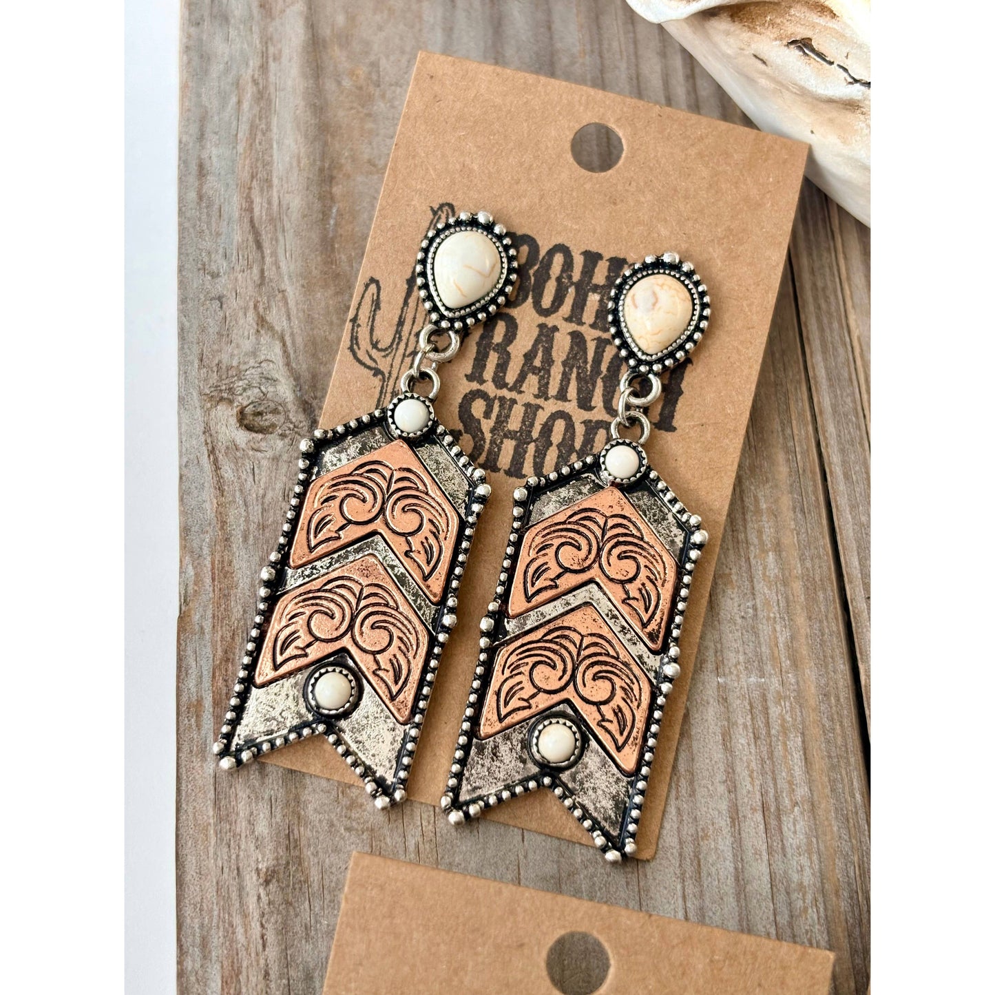 Western Style Turquoise Stone Chevron Dangle Earrings