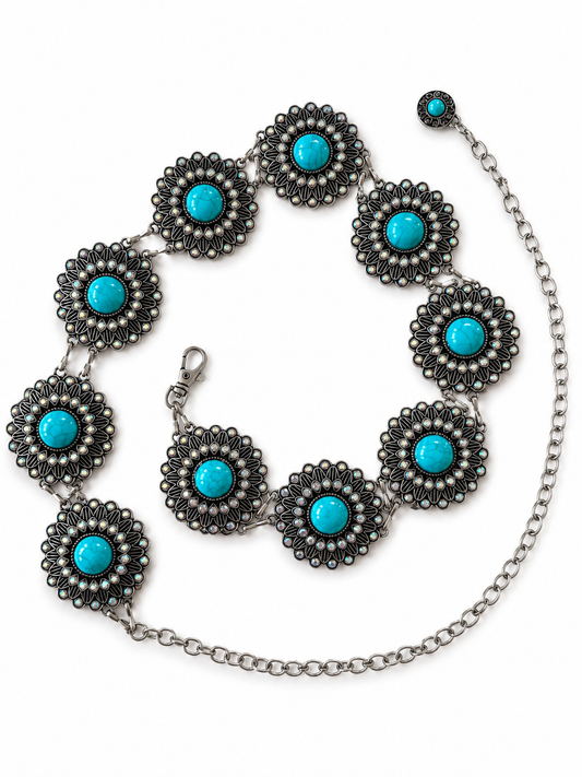 Western Concho Chain Belt – Vintage Silver Style