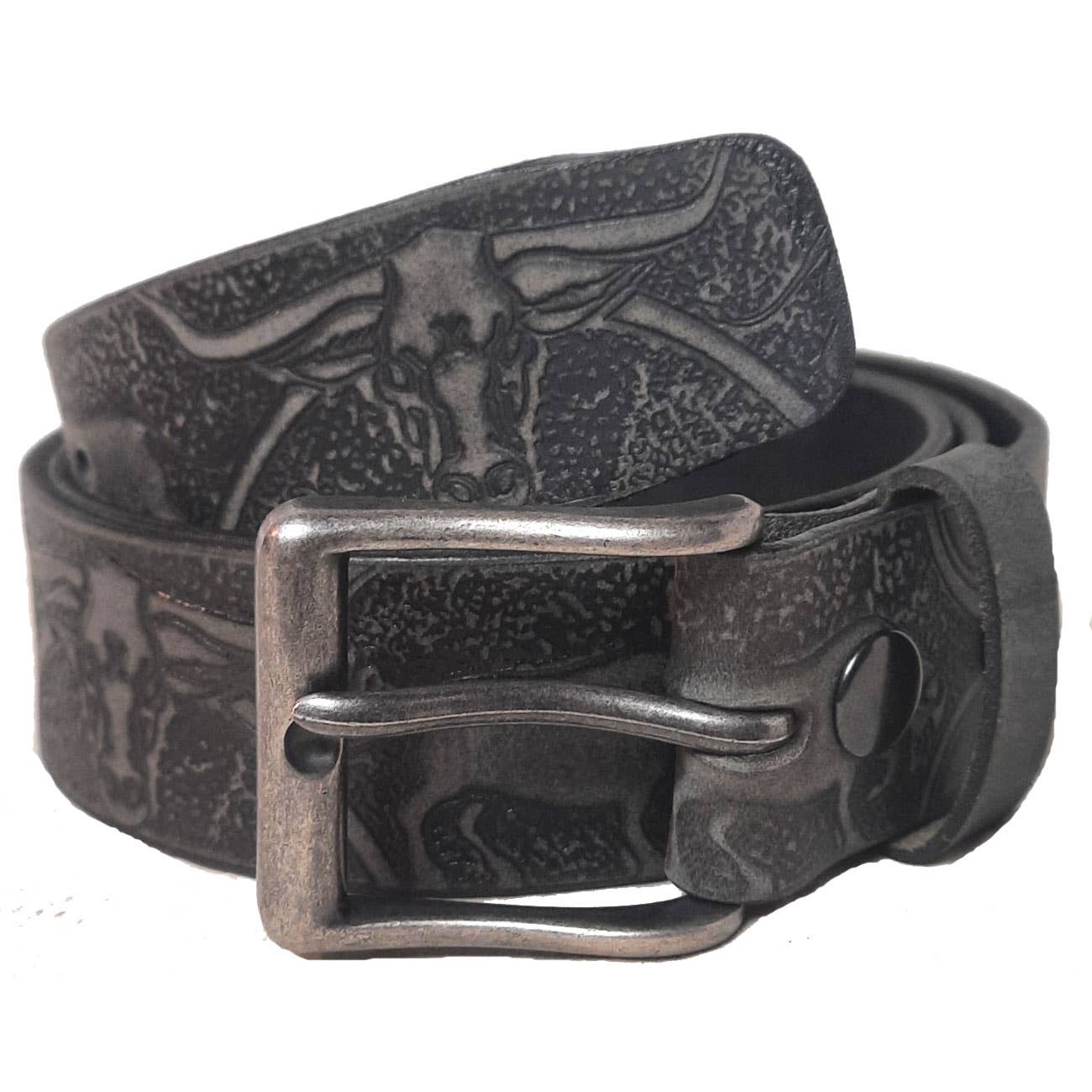 GENUINE LEATHER 40MM BULL HORN EMBOSSED BELT #1040