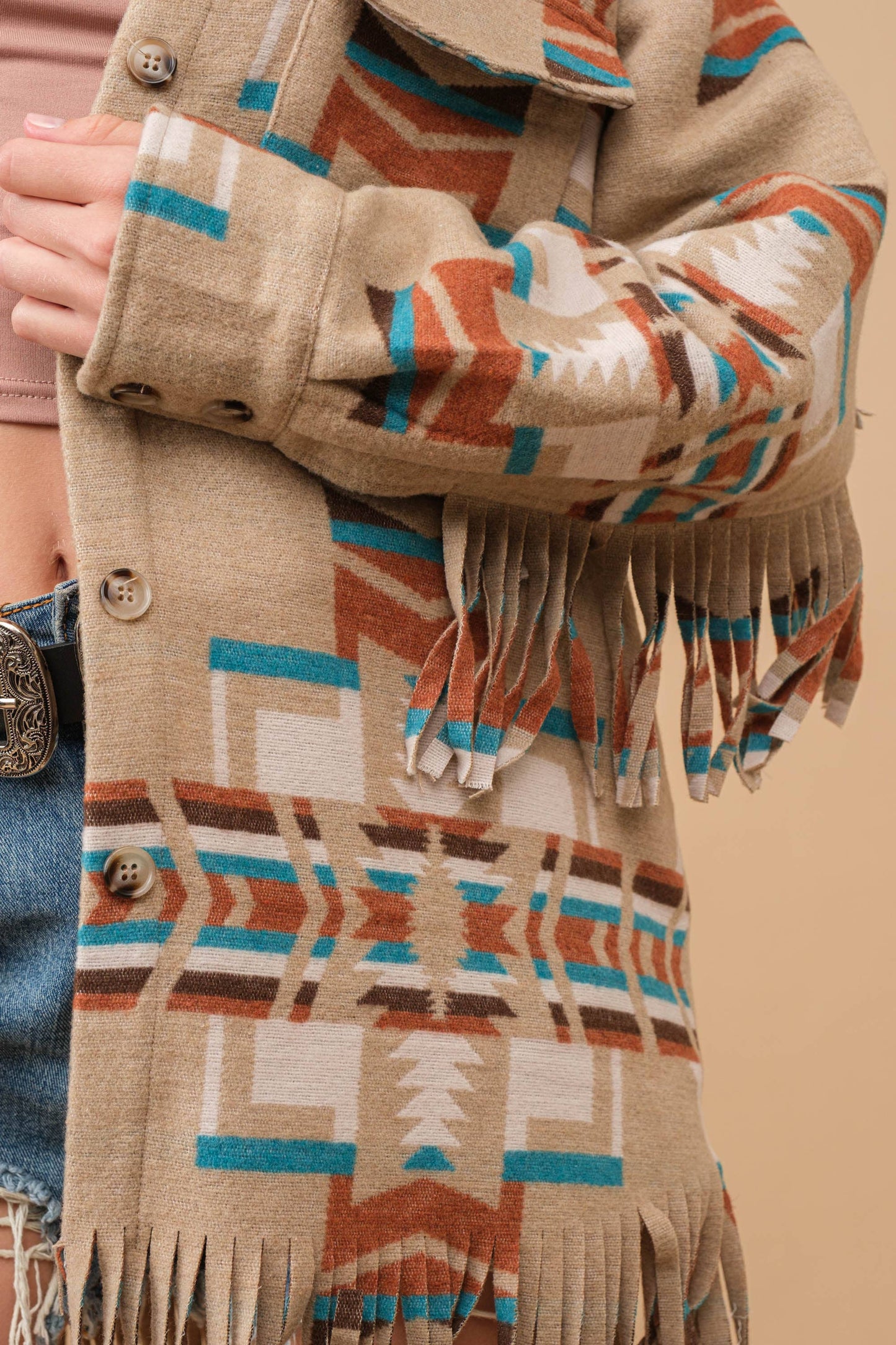 34200J - Blue B Exclusive Aztec Button Up Shirt Jacket