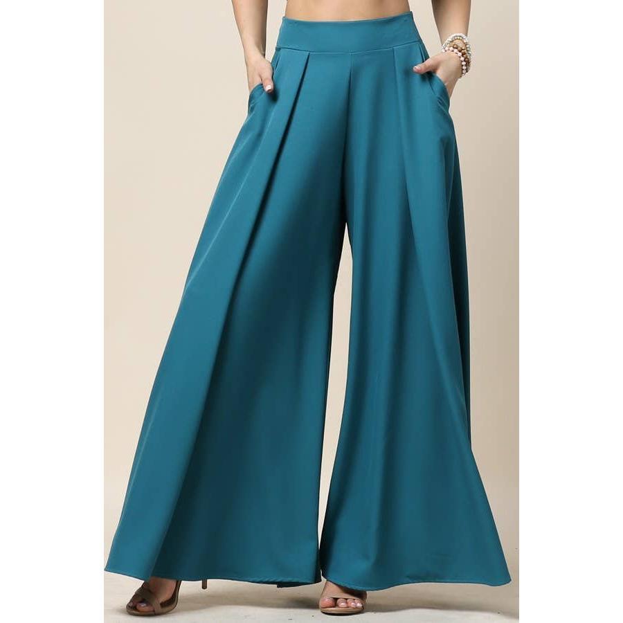 Nylon Apparel - P919-Solid-Solid  Color Women Wide Palazzo Pants
