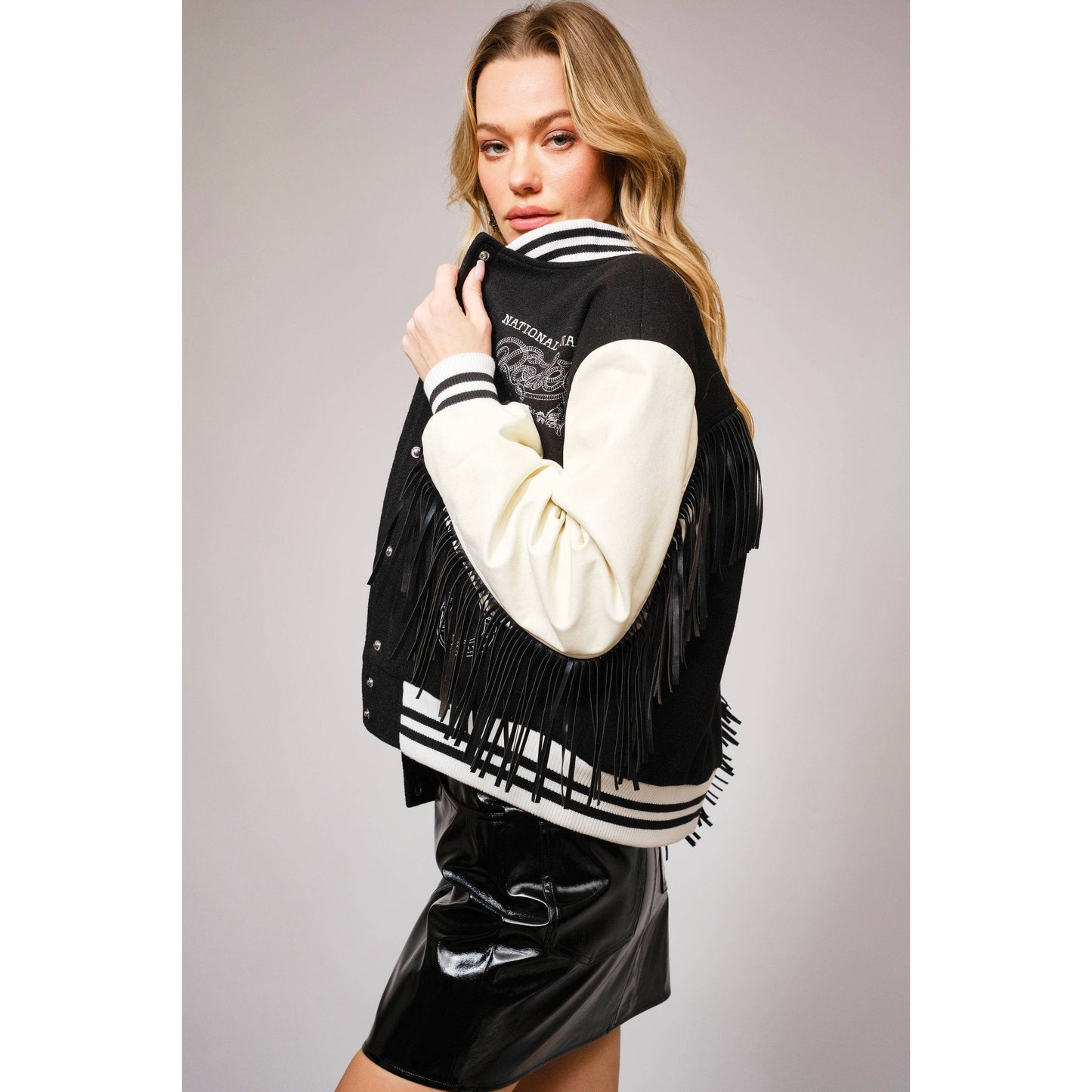 23557J - NFR Rodeo Patch Varsity Fringe Western Jacket