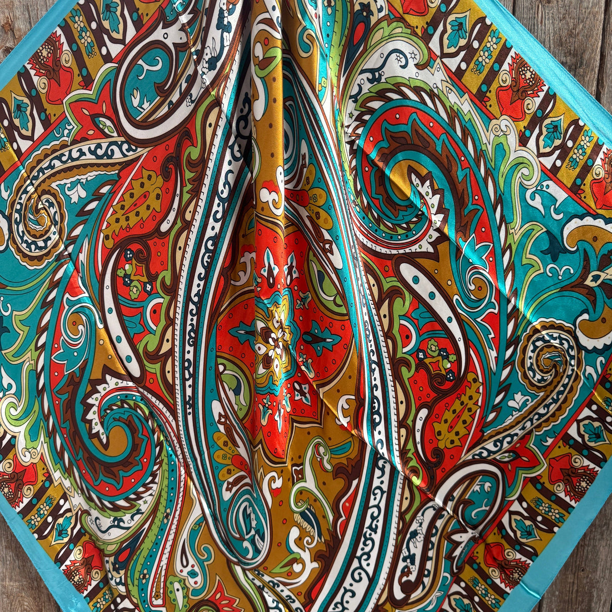 Aqua and Teal Paisley Wild Rag - Western Scarf