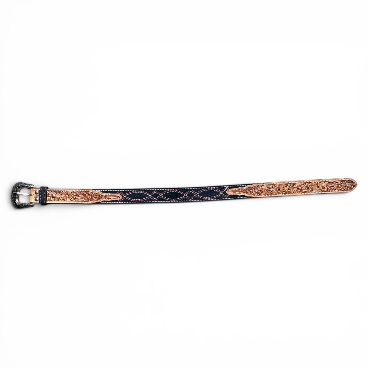 Western Linen Navy/Pink Boot Stitch Belt 