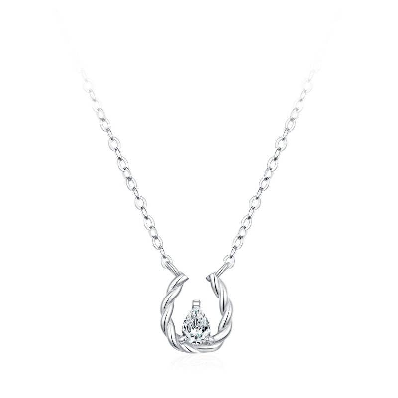 Twisted Horseshoe Teardrop Necklace in 925 Sterling Silver