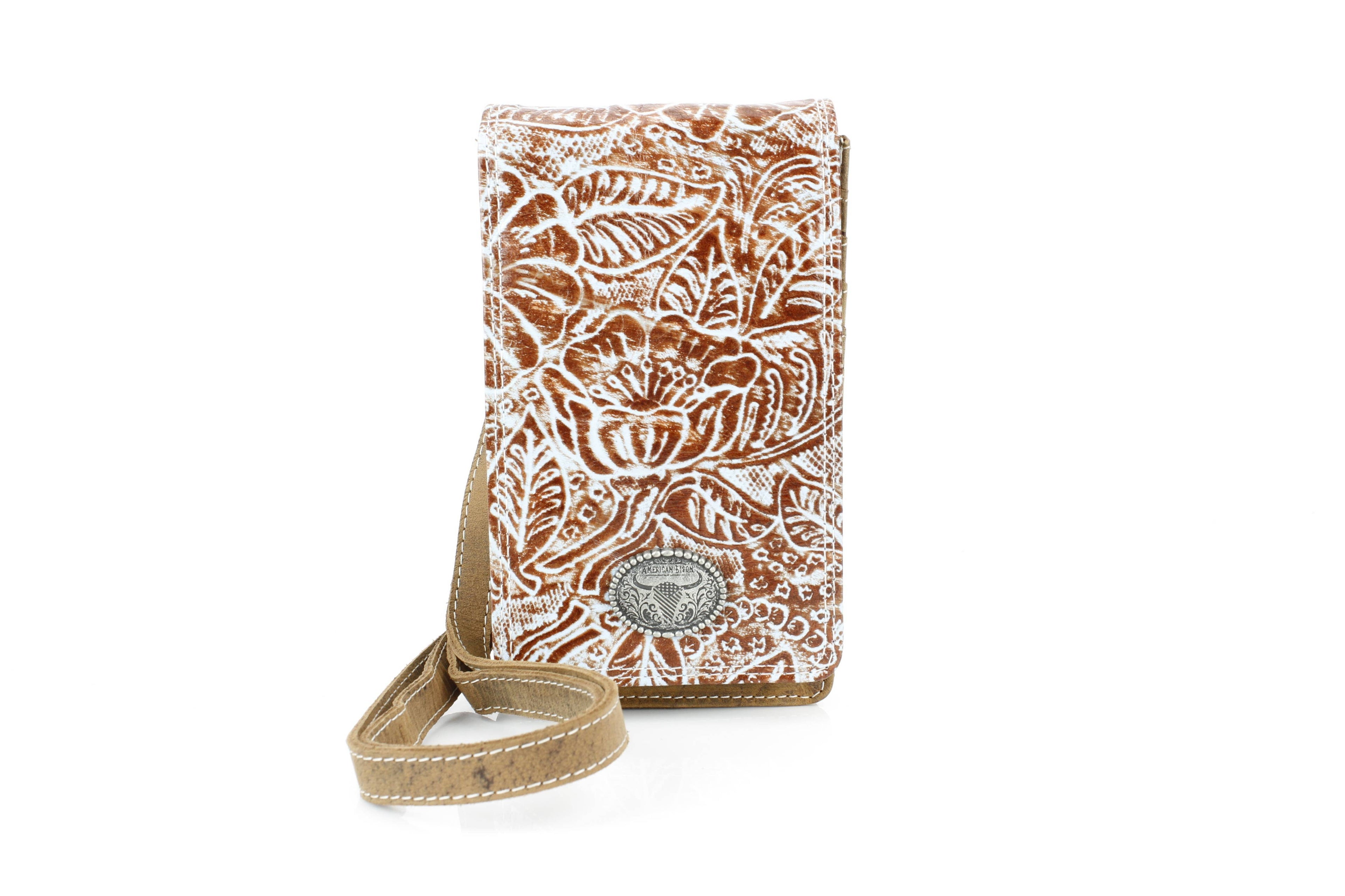 Women Messenger Bag w/ Floral Leaf Embossed Flap AB 01 2508