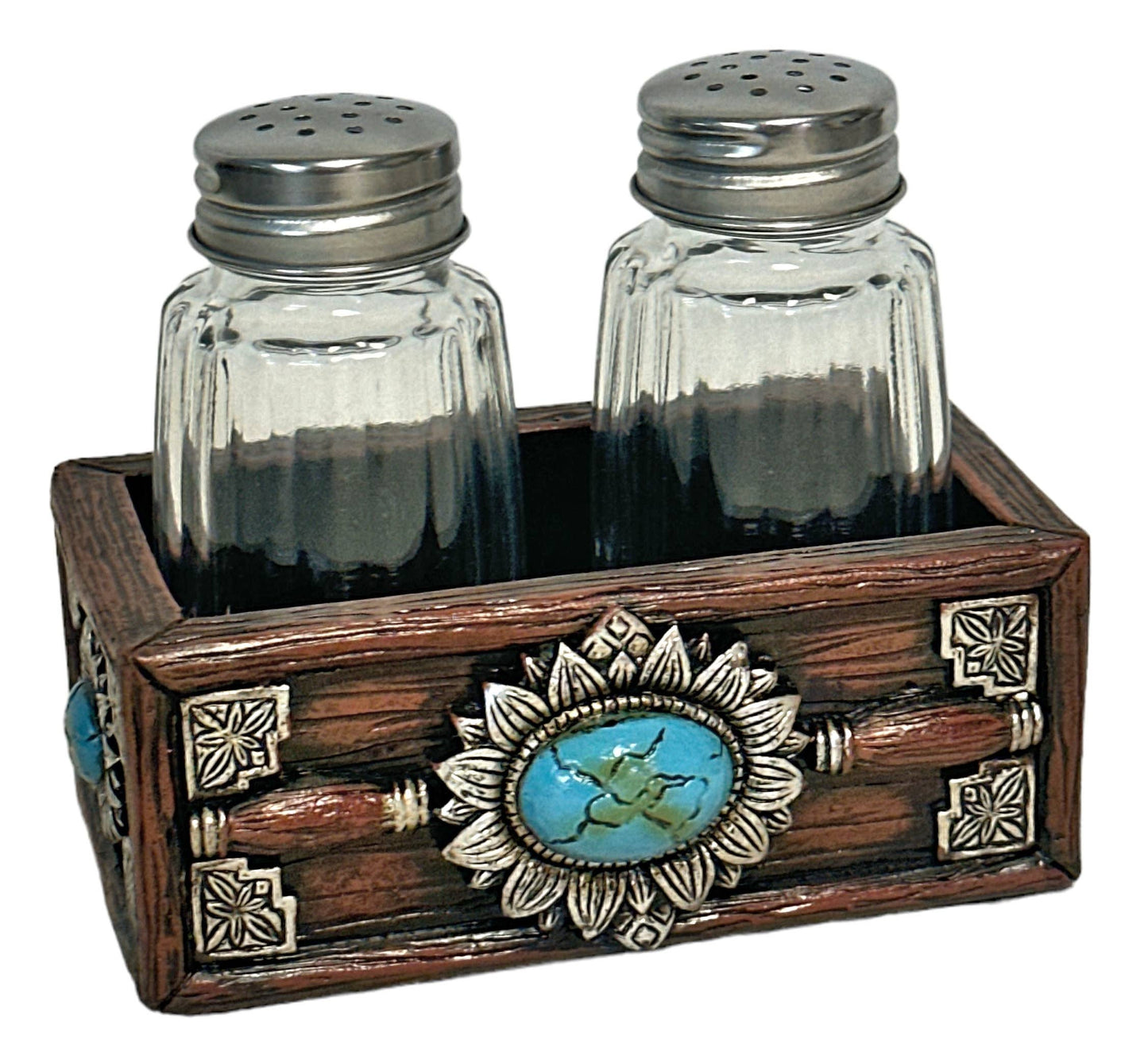Turquoise Pendant Stone Salt and Pepper Shaker Holder Set