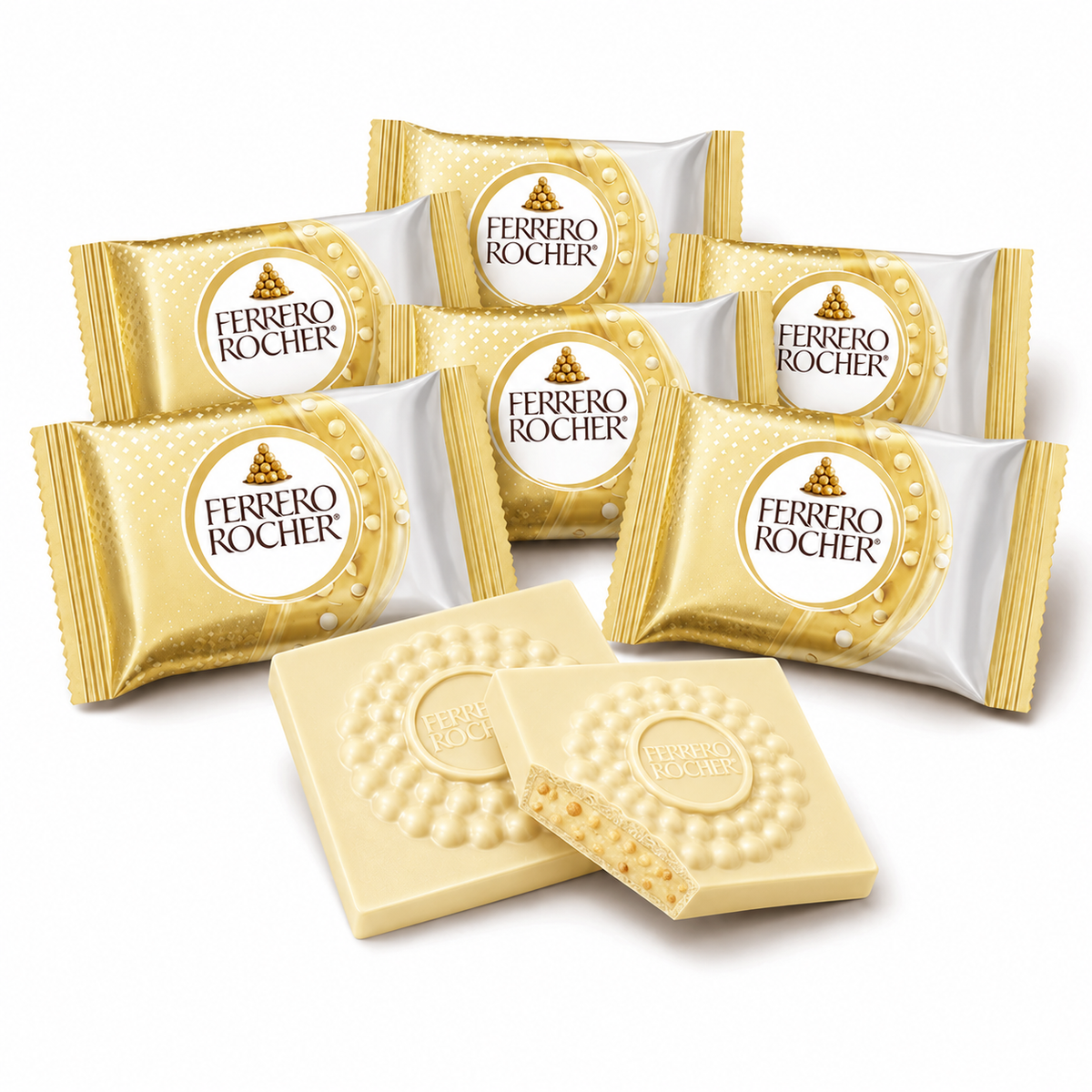 Ferrero Rocher White Chocolate Hazelnut Squares – Individually wrapped Bagged