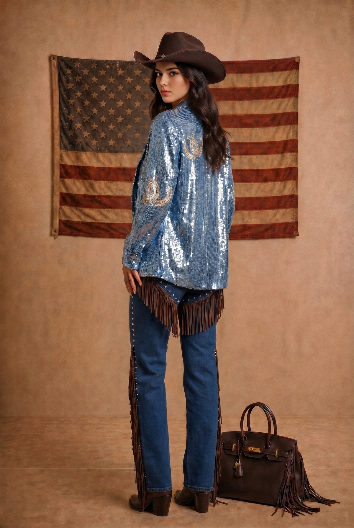 Western Embroidery Sequin Button Down Shirt