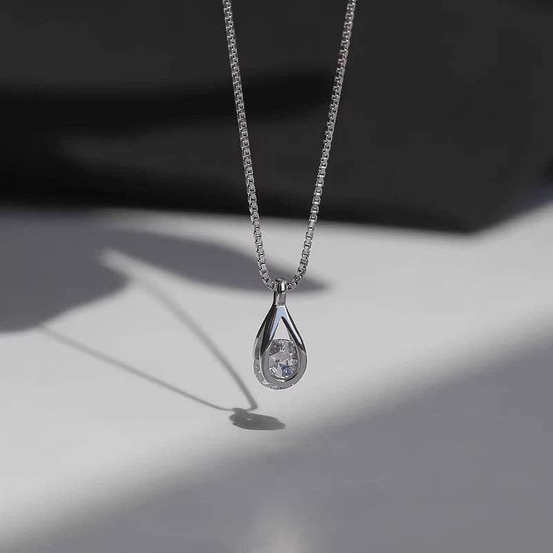 Hollow Teardrop Cage CZ Drop Necklace in 925 Sterling Silver