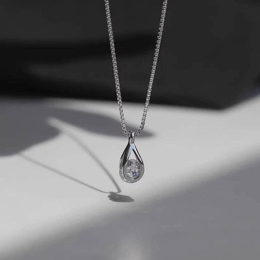 Hollow Teardrop Cage CZ Drop Necklace in 925 Sterling Silver