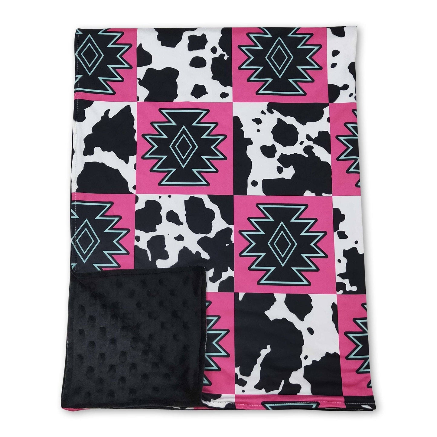 Pink aztec cow plaid baby girls western blankets