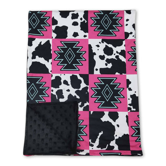 Pink aztec cow plaid baby girls western blankets