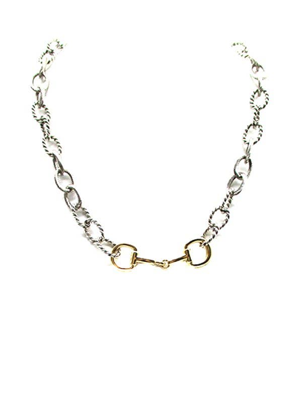 Western Two Tone Snaffle Bit Chain Necklace