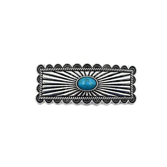 Western Turquoise Etched Metal Plate Hair Barrette