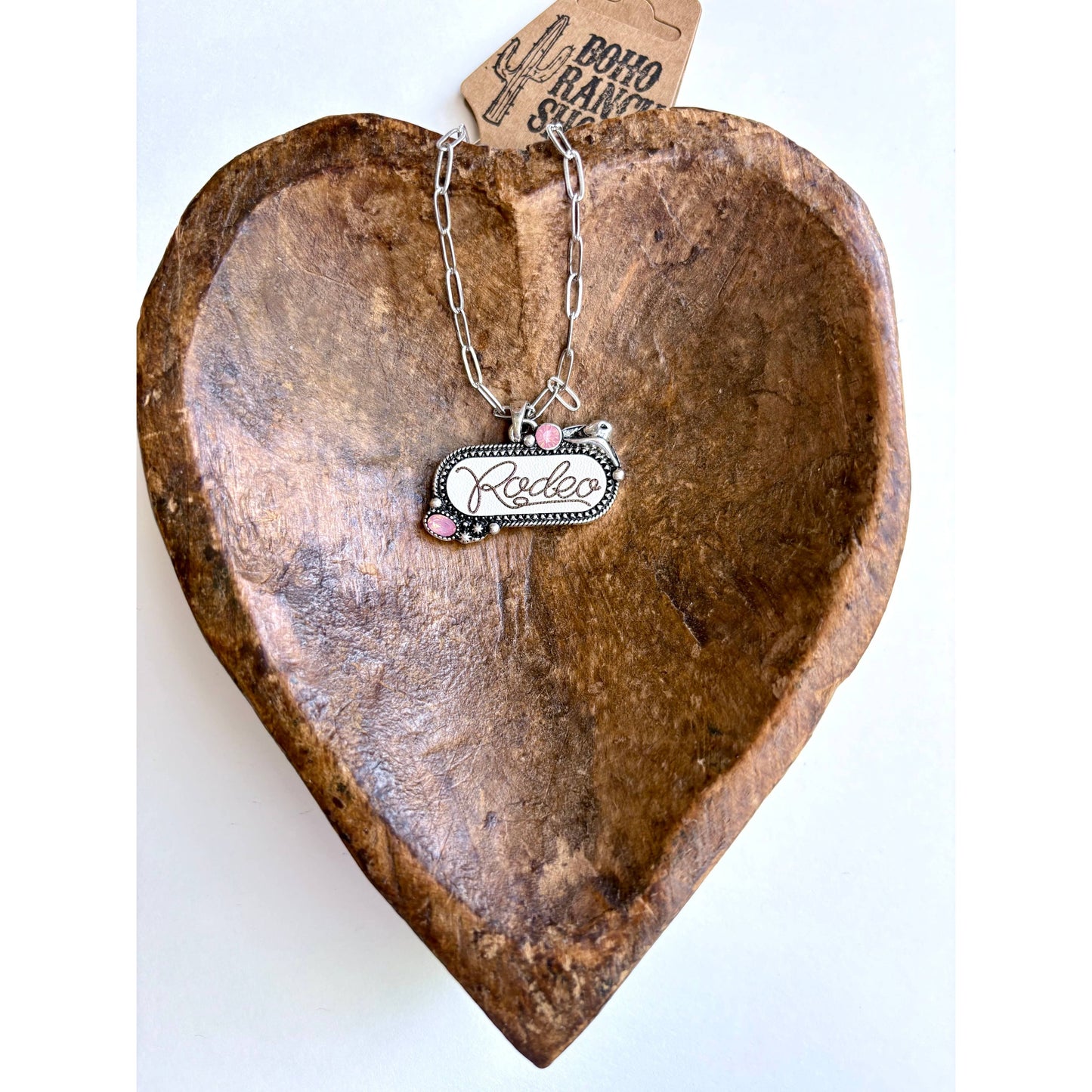 Western RODEO Print Stone Pendant Chain Necklace
