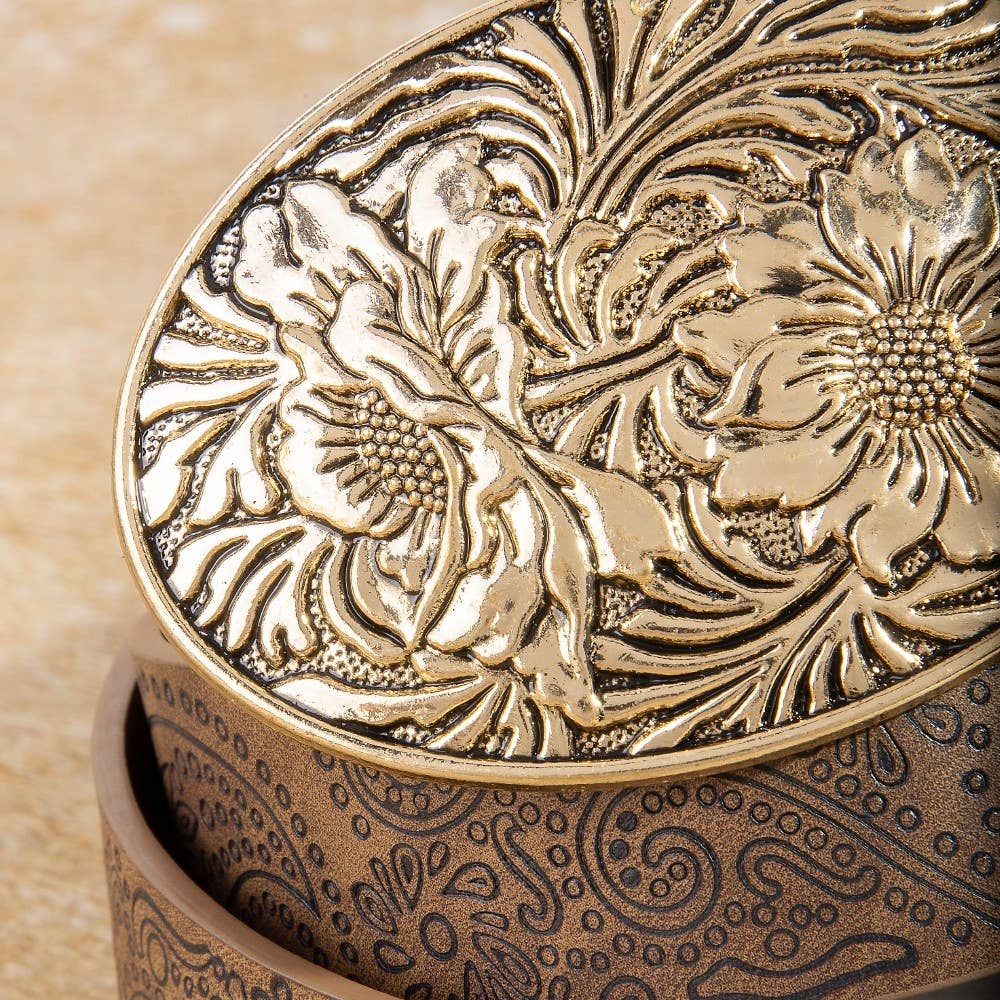 Floral Buckle Paisley Pattern Vegan Leather Belt