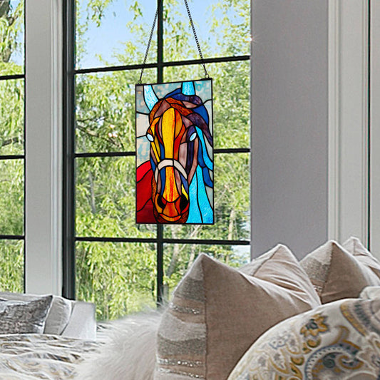 13"H Roz Horse Stained Glass Window Panel