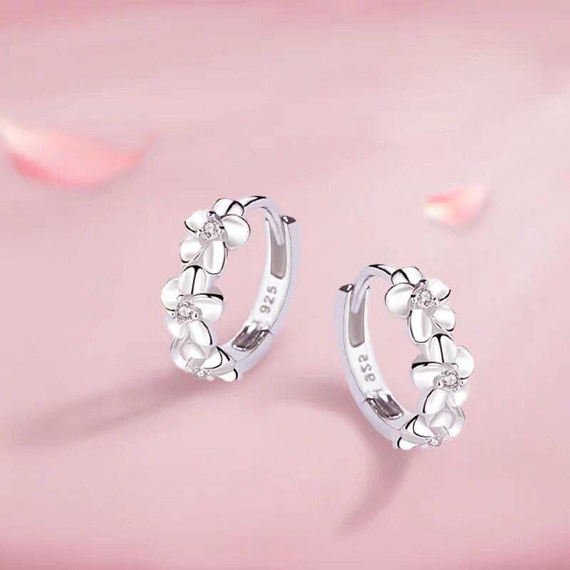 Dainty Camellia Flower Huggie Earring in 925 Sterling Silver
