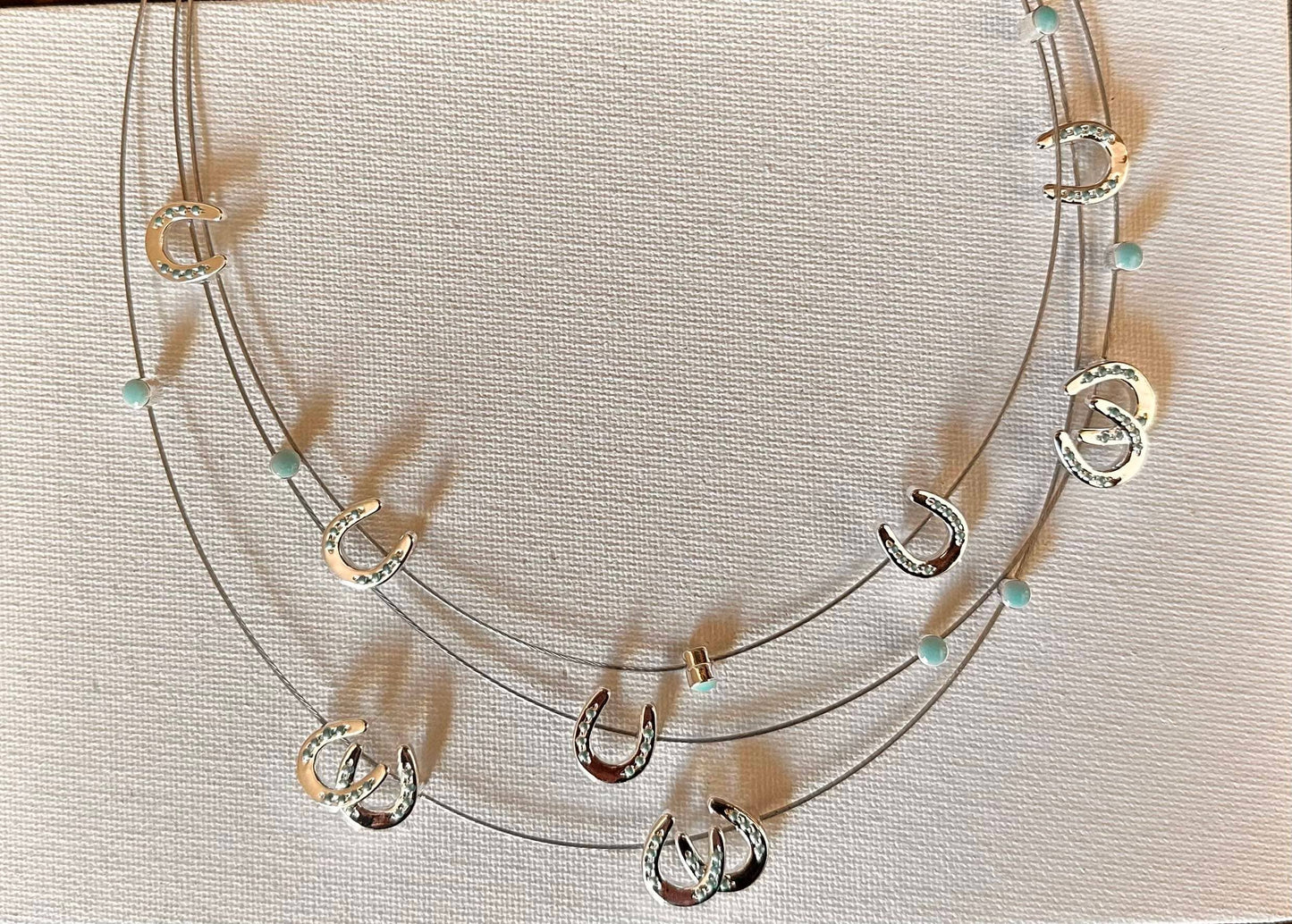 Multi Mini Horseshoes Aqua Bead Necklace