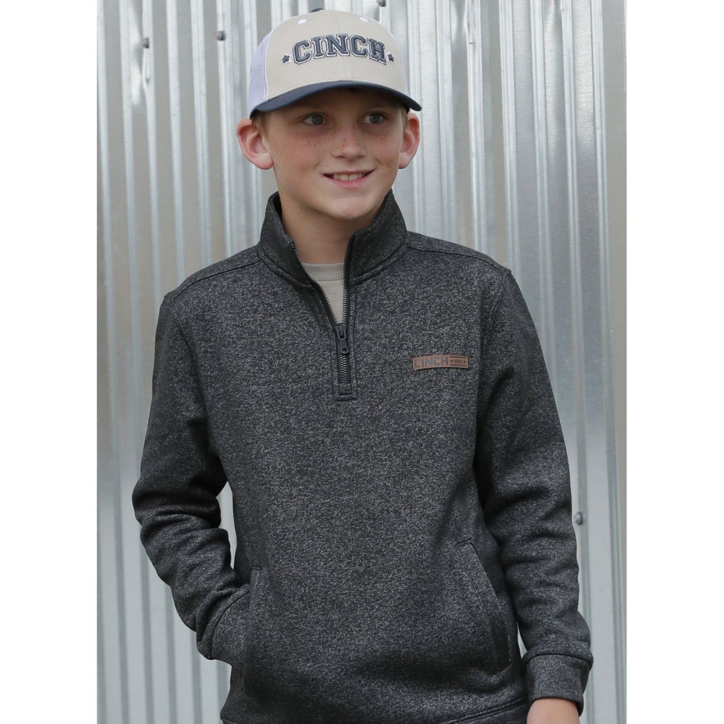 BOY'S MATCH DAD 1/2 ZIP PULLOVER - BLACK