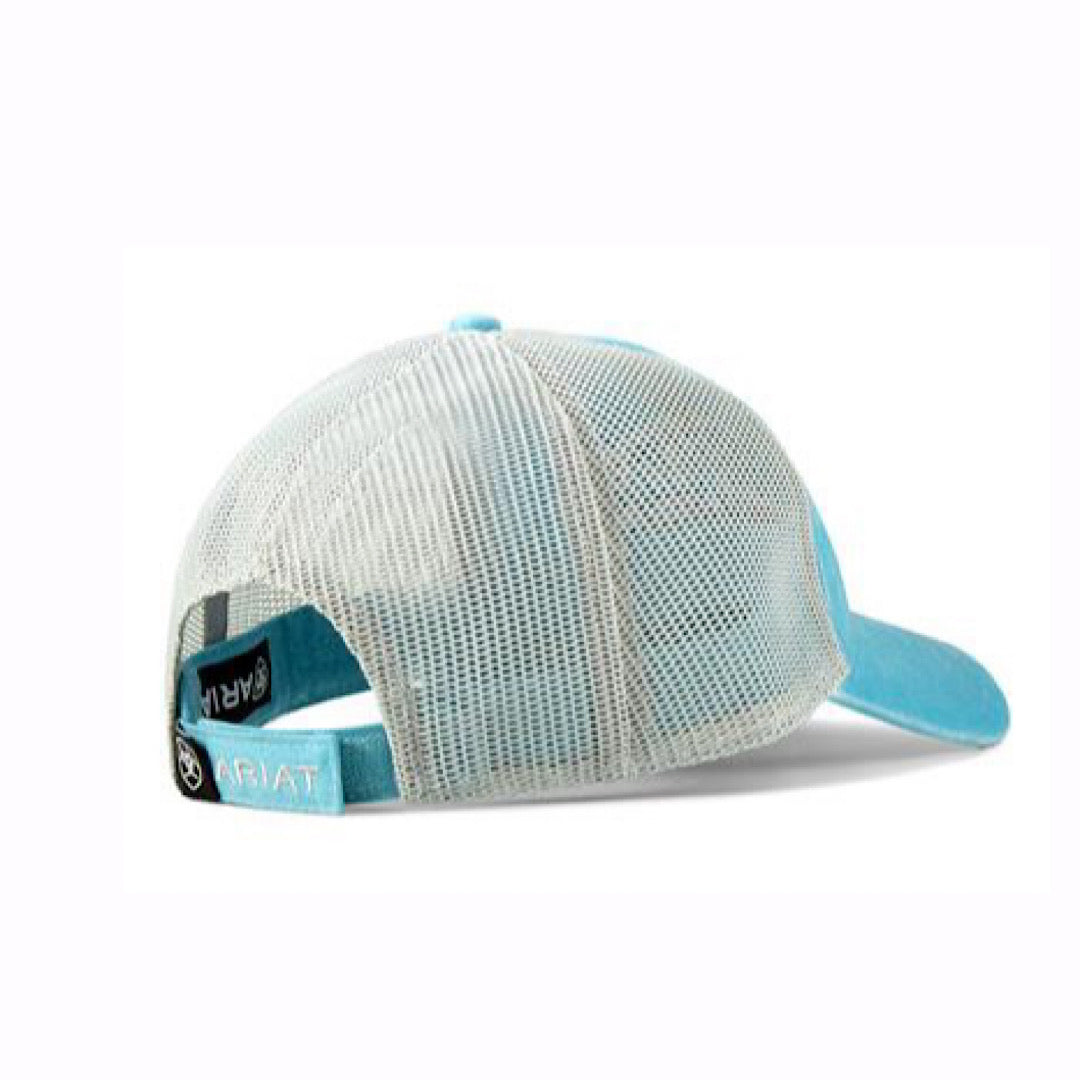 Ariat - Distressed Light Blue & Grey With Rowdy Ariat Logo Patch Velcro Back Ladies Ball Cap A300084727