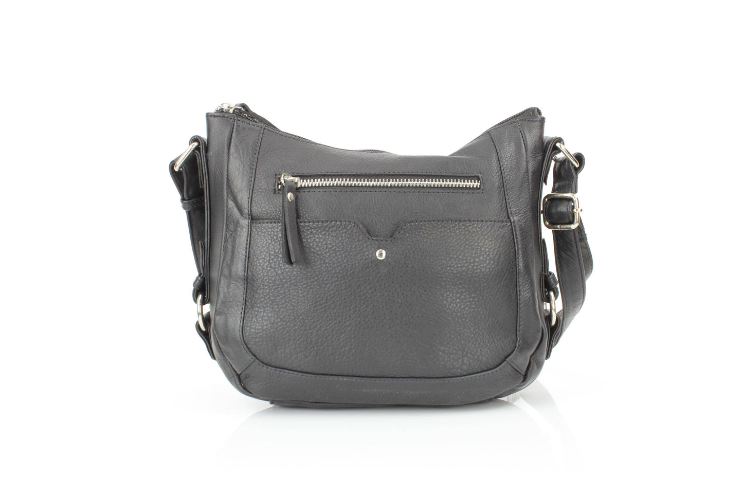 Black Leather Shoulder Bag with Silver Zip and Studs RB 159