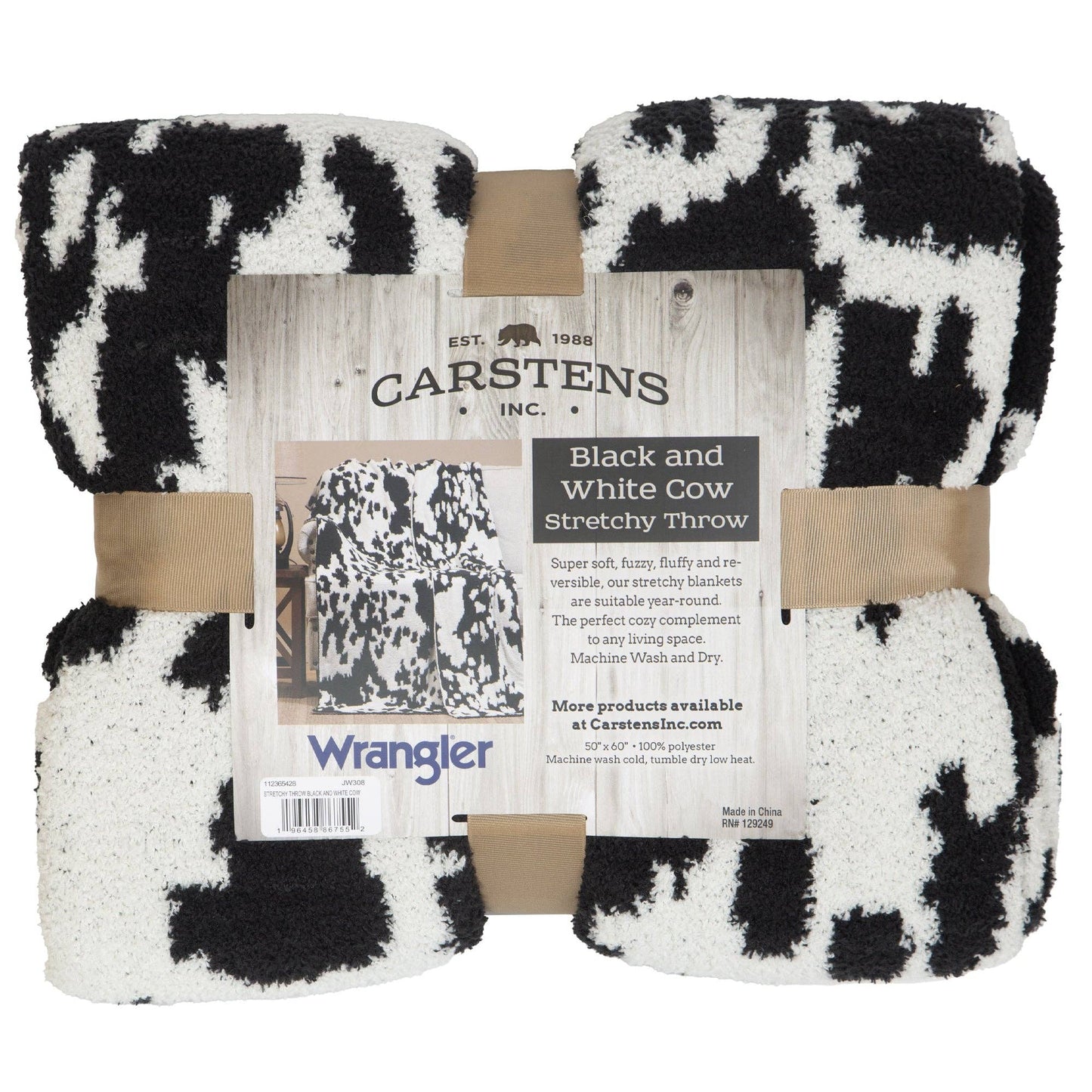Wrangler Black & White Cowhide Stretchy Throw Blanket