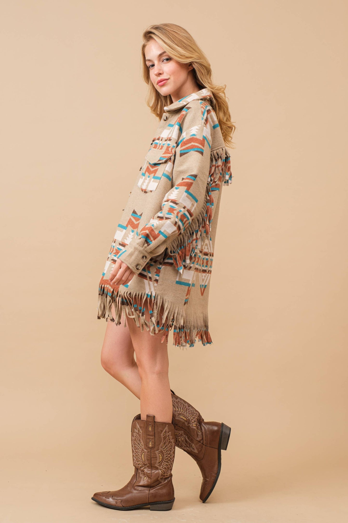 34200J - Blue B Exclusive Aztec Button Up Shirt Jacket