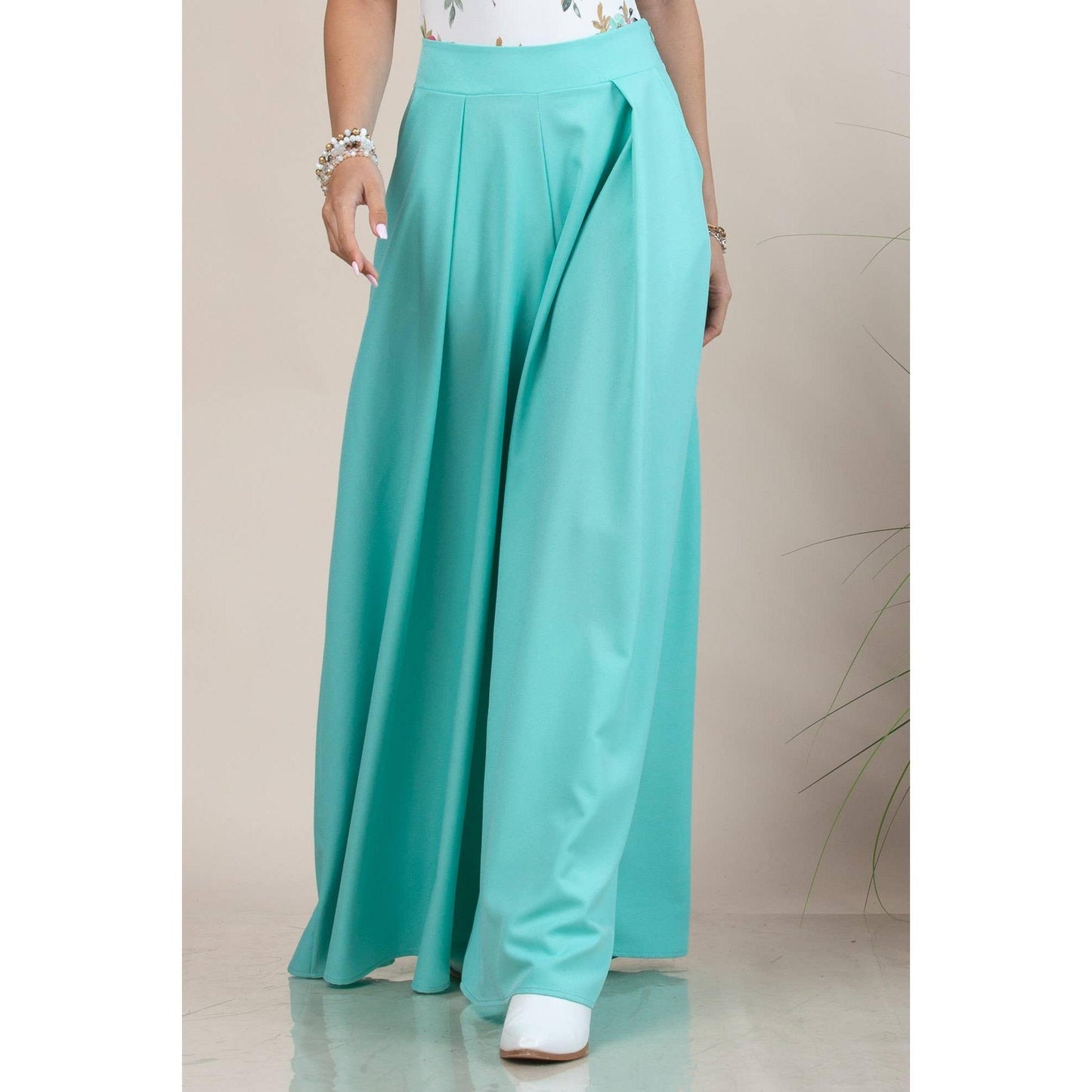 Nylon Apparel - P919-Solid-Solid  Color Women Wide Palazzo Pants