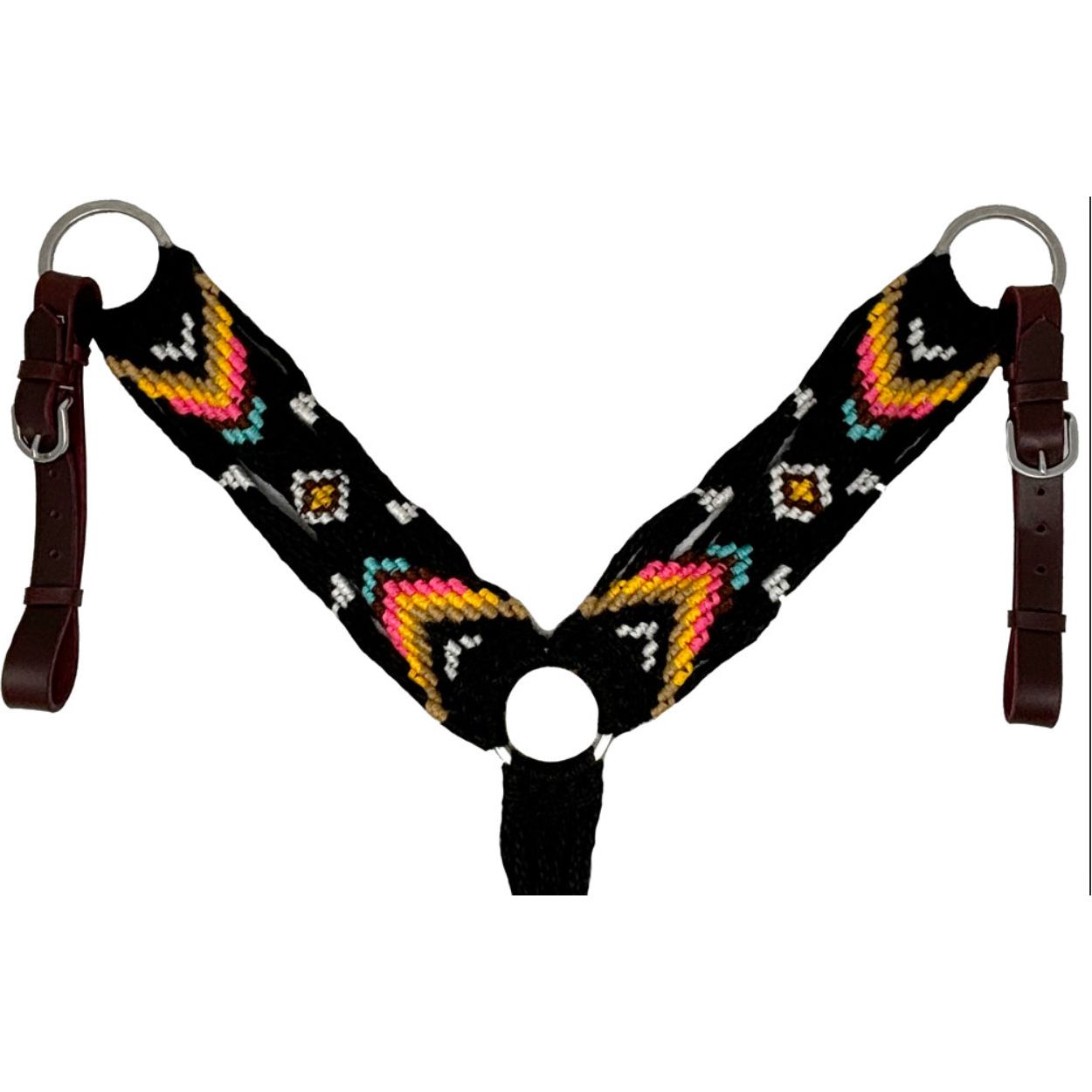 Rugged Ride Mohair Breast Collar With Stainless Steel Hardware - Black/Turquoise/Yellow