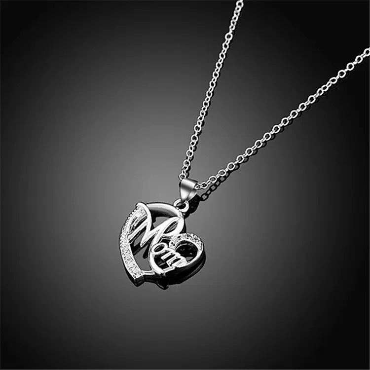 Dainty Silver Mom Love Heart Charm Necklace in Solid Copper
